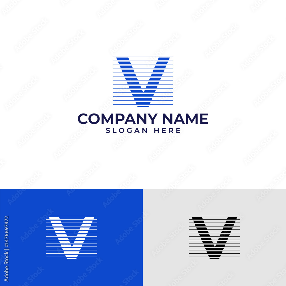 Poster modern and tech-inspired letter v logo. features a bold letter 