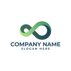 Elegant and flowing infinity symbol logo. Features a smooth, continuous figure-eight shape with a gradient of green and teal hues, suggesting endless possibilities, connection, or balance