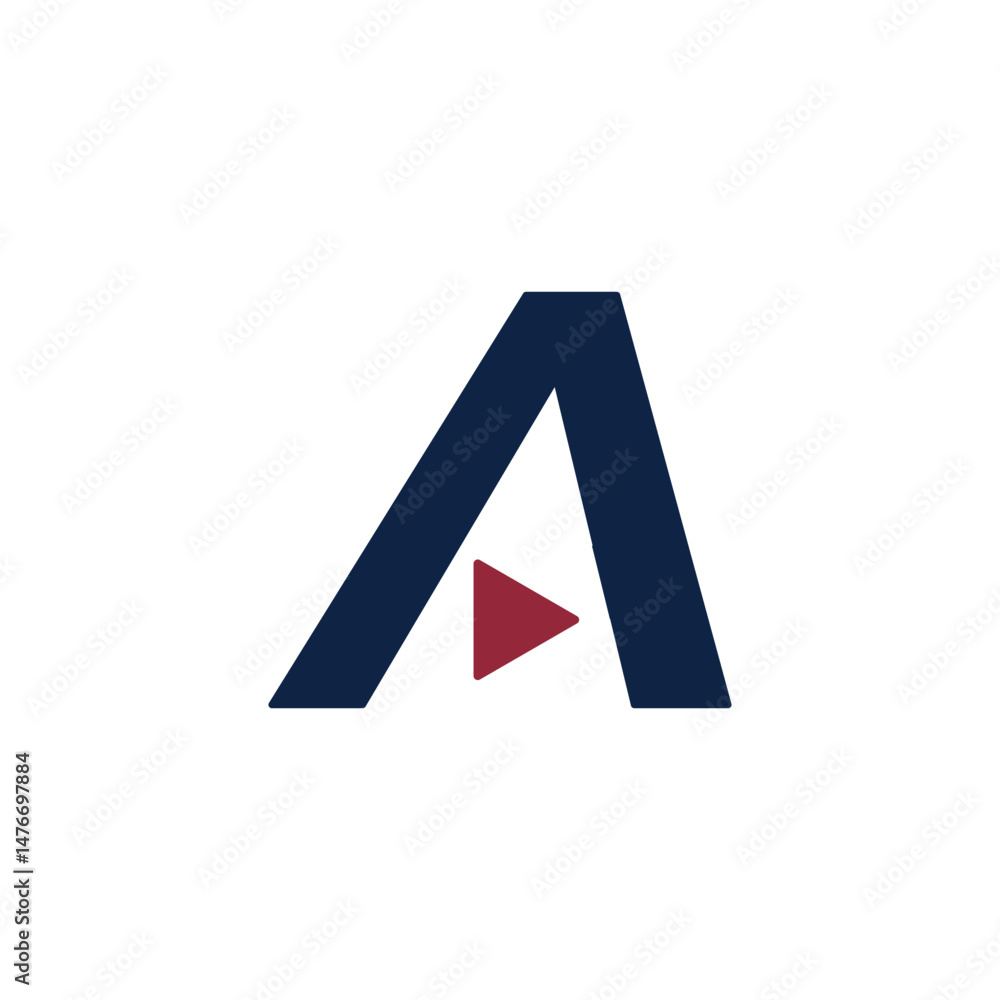 Poster modern and dynamic letter a logo. features a bold, dark blue letter 