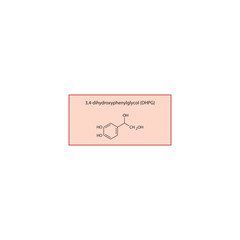3,4-dihydroxyphenylglycol (DHPG) skeletal structure. Noradrenaline metabolite compound schematic illustration. Simple diagram, chemical formula.