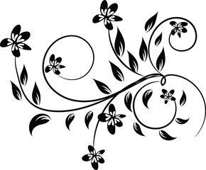 Elegant Black and White Floral Design with Swirling Vines and Flowers