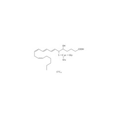 Leukotriene C4 (LTC4) molecule molecular structure, leukotriene compound skeletal formula, simple diagram illustration