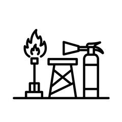 Oil well with fire extinguisher and flame icon for oil industry  