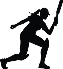 female cricket player pose vector silhouette