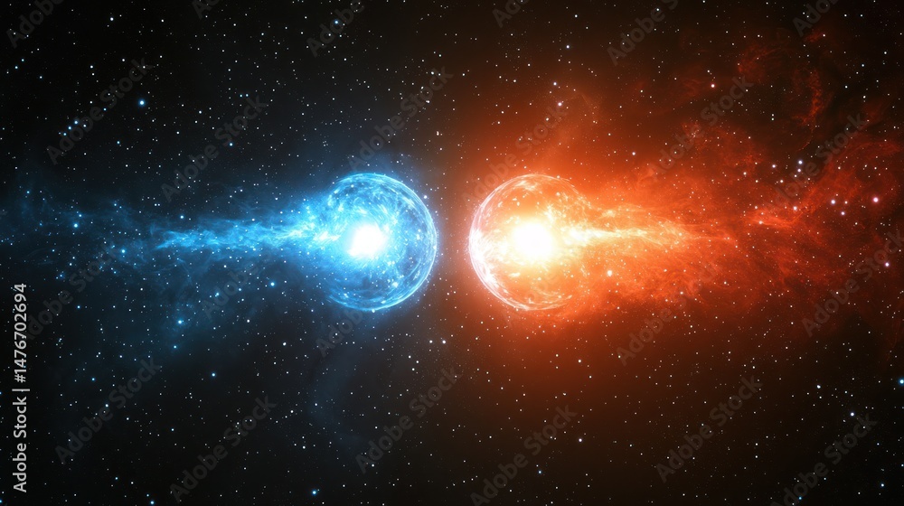 Wall mural a binary star system with one red and one blue star