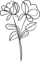 Elegant Minimalist Line Art Drawing of Two Flowers with Leaves