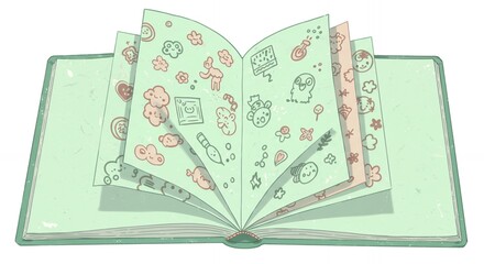 Open Book with Doodles and Drawings