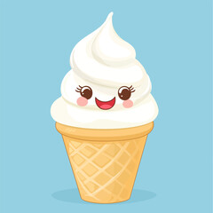 Cartoon Ice Cream with Smiling Faces - Vector Illustration.
