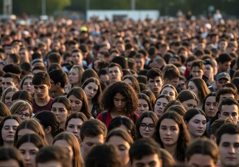 Crowd of people gathering in outdoor setting