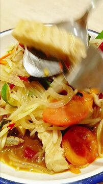 Rice Noodles and Vietnamese Pork in Fermented Fish Sauce Salad