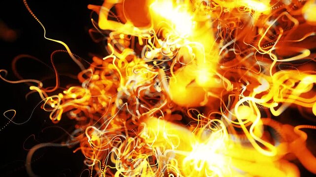 High-resolution 4K footage of a captivating abstract background with glowing yellow lines evolving and intertwining in a seamless loop.