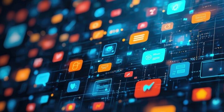 Colorful feedback icons on transparent digital interface