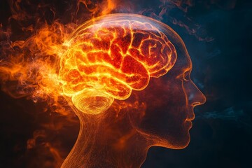 Burning brain, a symbolic illustration of mental activity.