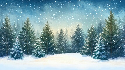 Winter forest scene with falling snow.