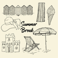 Ensemble d'illustrations vectorielles symbolisant les vacances, la plage et le littoral. Tourisme et repos, fichier vectoriel