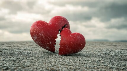 Fototapeta premium A broken relationship symbolized by a split heart