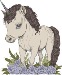 little horse with unicorn horn vector illustration
