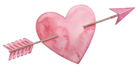 Watercolor Pink heart arrow 3D element isolated on transparent background