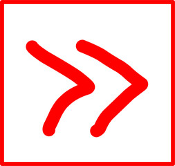 hand drawn greater than symbol, red math symbol in doodle style