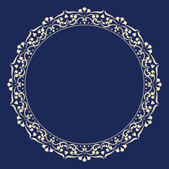Decorative frame Elegant vector element for design in Eastern style, place for text. Floral golden and dark blue border. Lace illustration for invitations and greeting cards