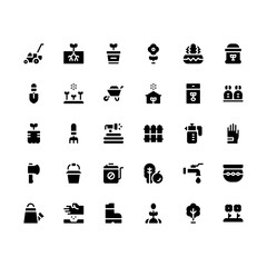 Obraz premium Gardening solid line icon set. garden glyph icon set.