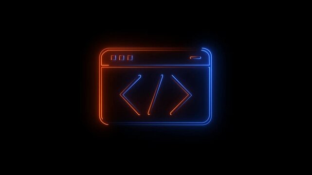 Video footage  glowing Programming, Software Development neon icon. Looped Neon Lines abstract on black background .Laser Pictogram animation. 