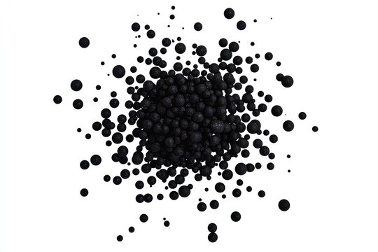 Abstract graphic of numerous black spheres radiating outward from a central cluster against a white background.  A visual representation of expansion or explosion