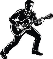 a guitar player musician in performing pose vector 