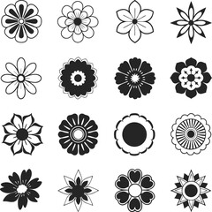 Set of flower icons.  Black and white flower icon design set. Flowers icon set