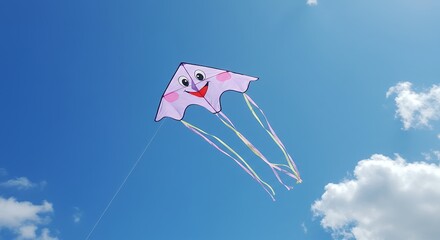 Kite Flying in Blue Sky with Clouds