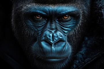 Obraz premium Intense gaze of a gorilla in natural habitat during the late afternoon