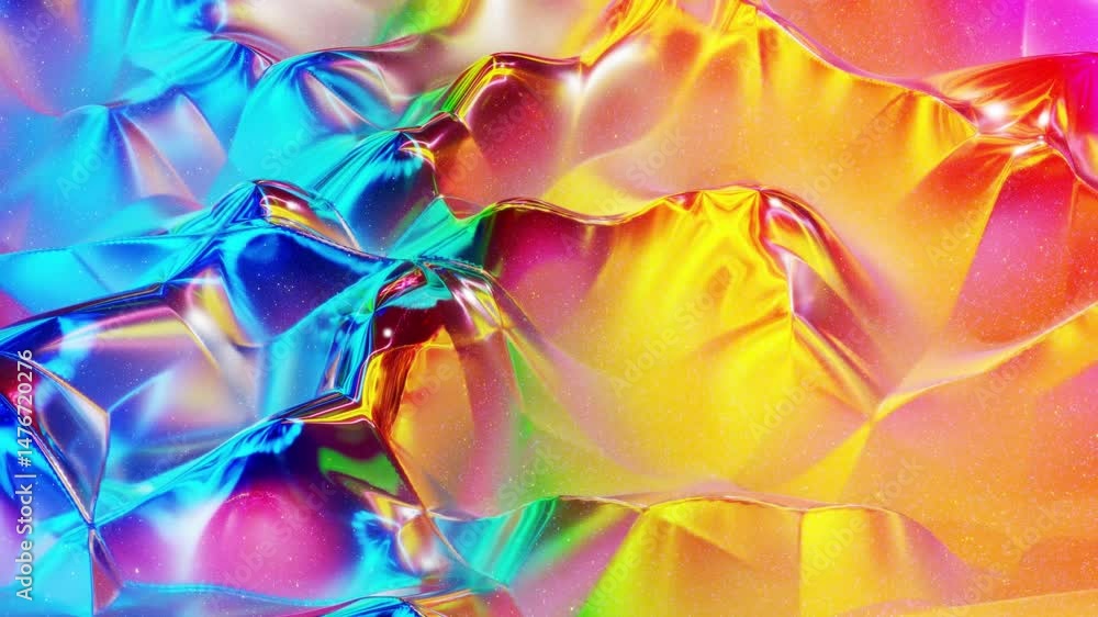 Poster looped abstract background. beautiful iridescent wavy surface like surface of christmas toy, gradien