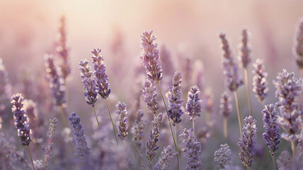 Fototapeta premium Close-up of lavender flowers with smooth petal texture and fragrant aroma as if smelled from the picture.