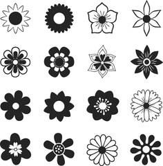 Set of flower icons.  Black and white flower icon design set. Flowers icon set