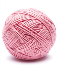 Studio shot of a single ball of soft pink yarn against a white background for knitting and crochet projects craft supply