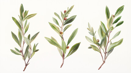Fototapeta premium Elegant and organic, the watercolor olive branches are beautifully illustrated by hand.