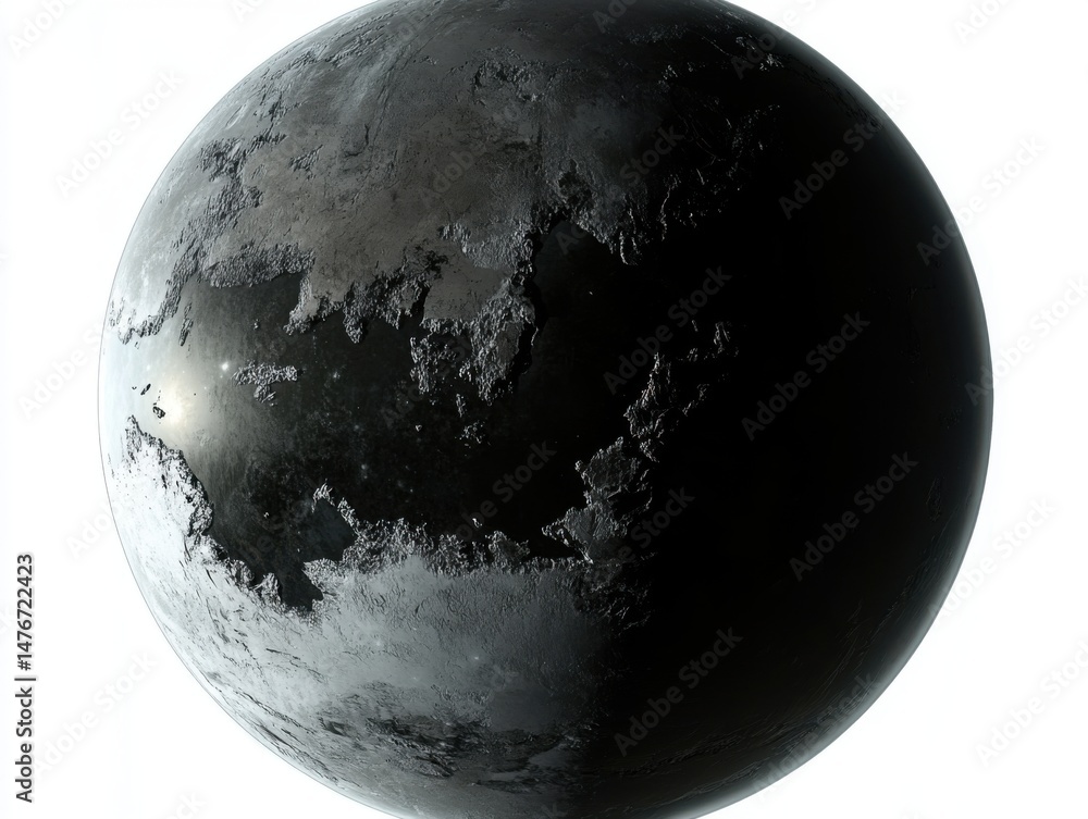 Poster dark alien planet surface close up view with white background abstract space exploration concept for