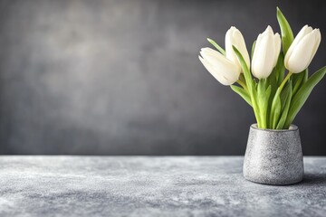 Elegant white tulips in a gray vase
