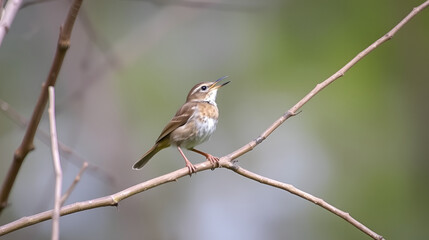 Fototapeta premium A Hermit Thrush Singing near Atlanta, Michigan.