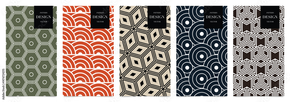 Poster japanese patterns vector. geometric shape and ornamental vector patterns and swatches. design for fa