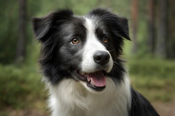 Fototapeta premium Border Collie Portrait: Serene Gaze in a Forest Setting