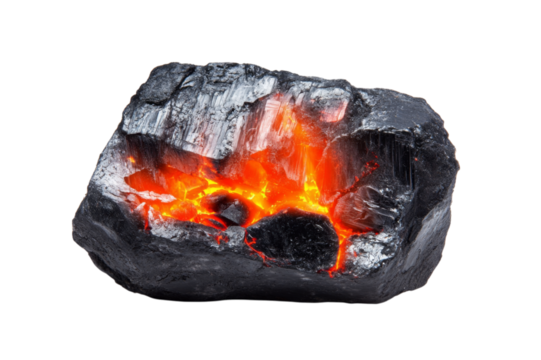 Burning Coal: A Geological Masterpiece . Transparent background PNG