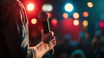 A comedian performing an improv comedy show.