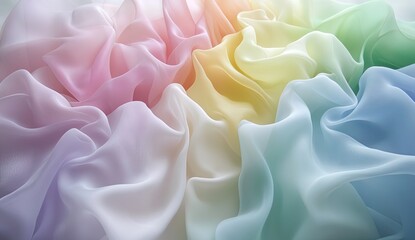 Soft, flowing fabric in pastel rainbow colors.  Draped, smooth, and delicate