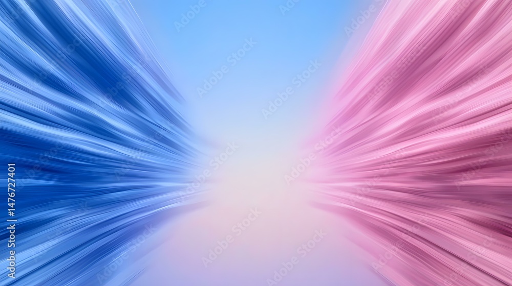 Poster the image contains an abstract design of blue and pink streaks radiating outwards from a central poi