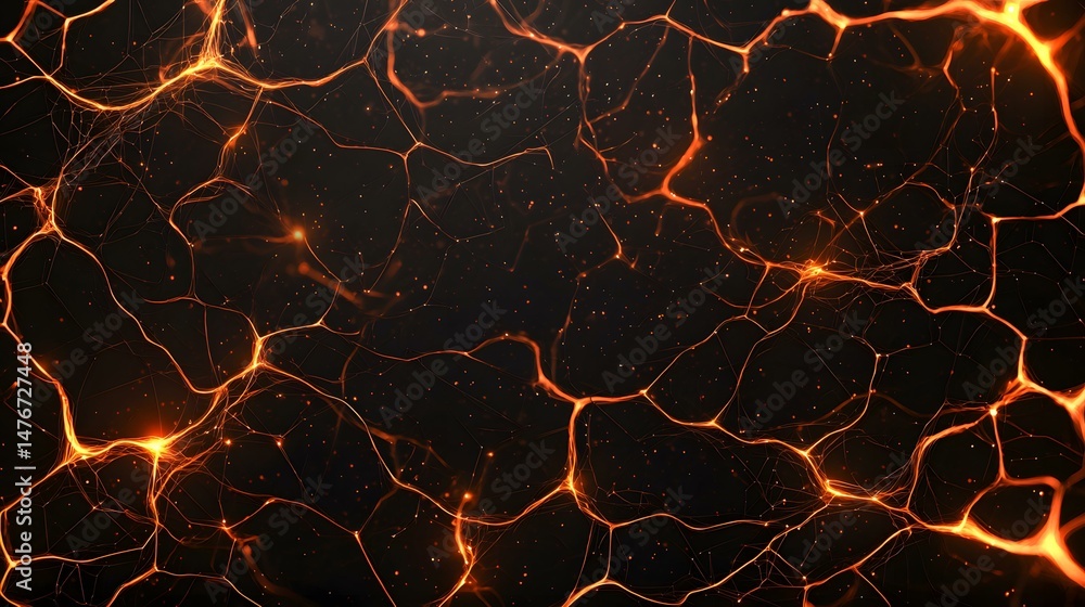 Aufkleber an abstract image depicting a network of glowing orange lines resembling neurons or a complex web, s