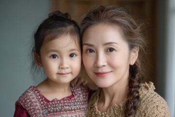 Tender Moments: A heartwarming portrait of a grandmother and granddaughter, showcasing a serene and loving connection.