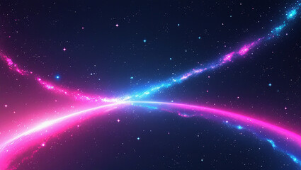 Digital Cosmic Illustration – Pink & Blue Nebula with Stars, Horizontal Gradient Galaxy Art, Vibrant Celestial Background Design
