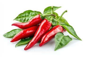 Red chili peppers with leaves