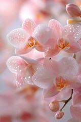 Close-up of pink orchid flowers with water droplets on petals